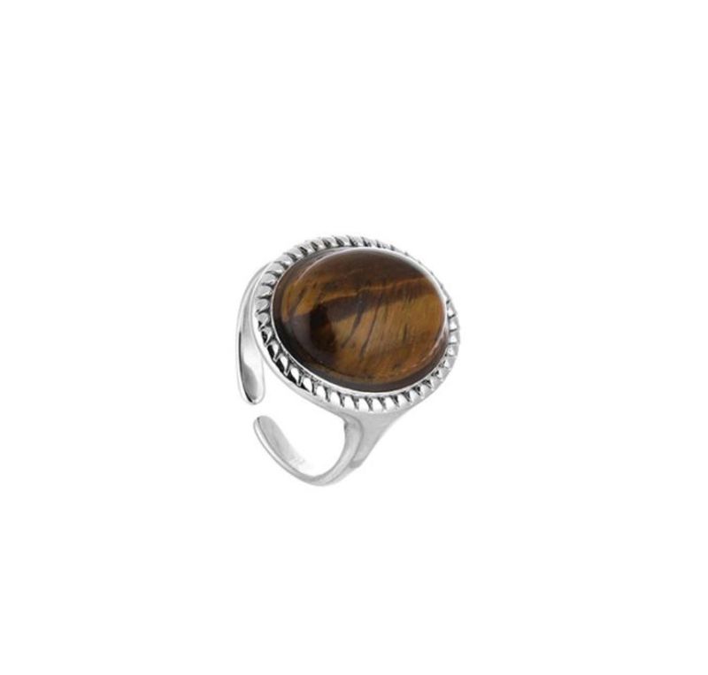 Ring | Tiger eye | Zilver | Stainless steel