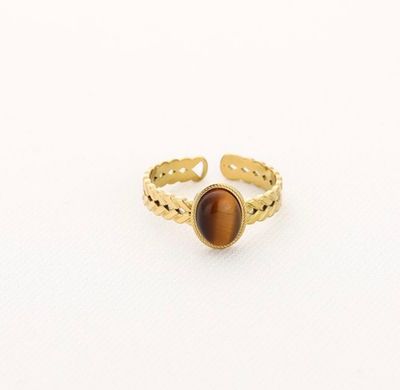Ring | Tiger eye | Goud | Stainless steel