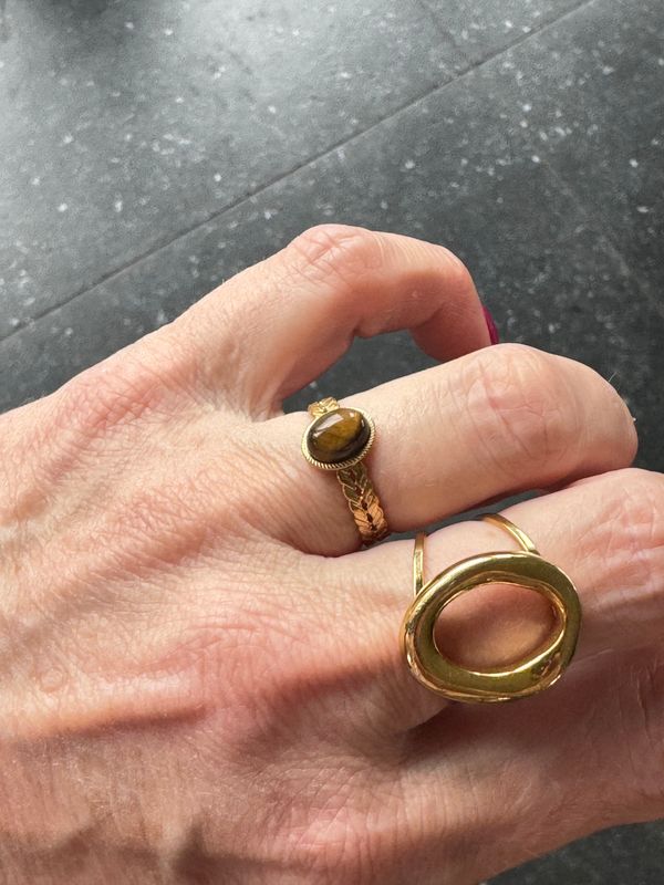 Ring | Tiger eye | Goud | Stainless steel