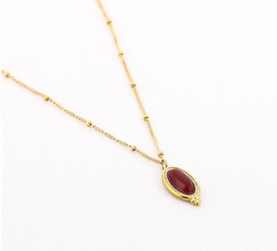 Halsketting | Red stone | Goud | Stainless steel