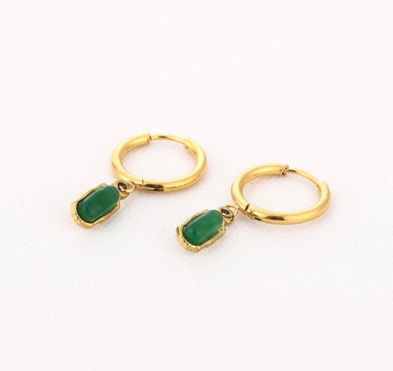 Hoops | Green stone | Goud | Stainless steel