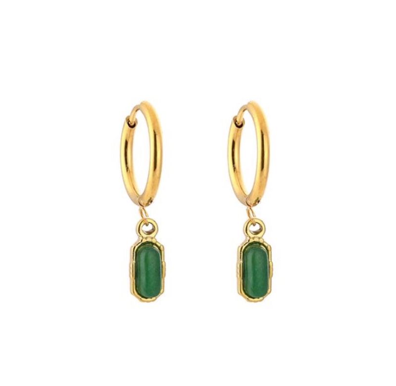 Hoops | Green stone | Goud | Stainless steel
