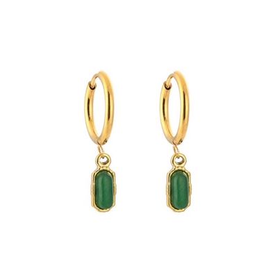 Hoops | Green stone | Goud | Stainless steel