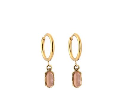Oorbellen | Pink stone | Goud | Stainless steel