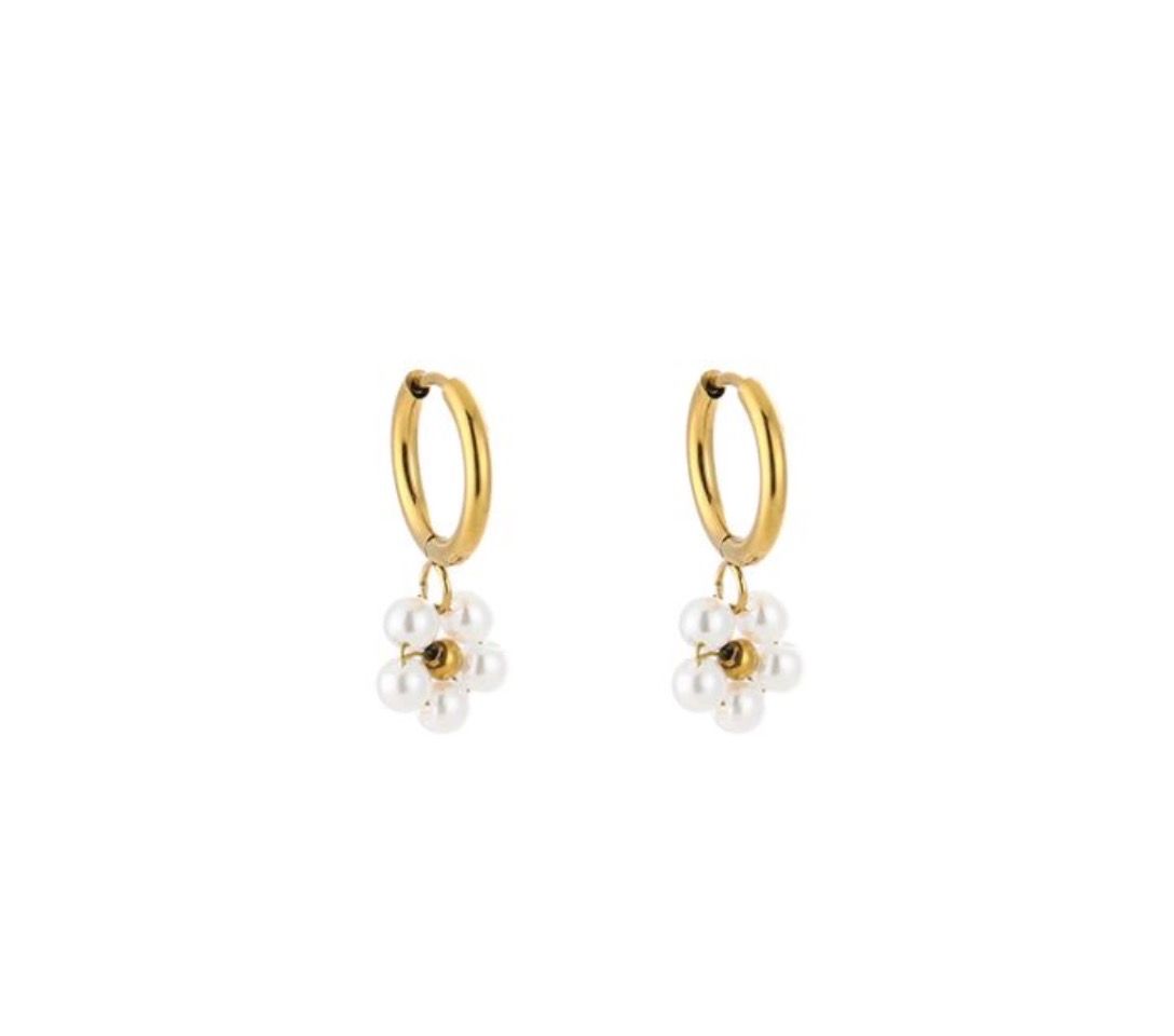 Oorbellen | Bloem | Goud &amp; Wit | Stainless steel