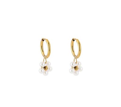Oorbellen | Bloem | Goud &amp; Wit | Stainless steel