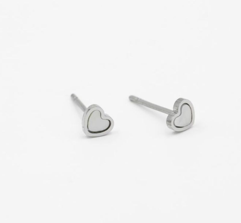 Oorbellen | Parelmoer hartje | Zilver | Stainless steel