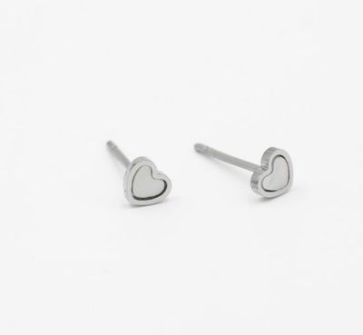 Oorbellen | Parelmoer hartje | Zilver | Stainless steel