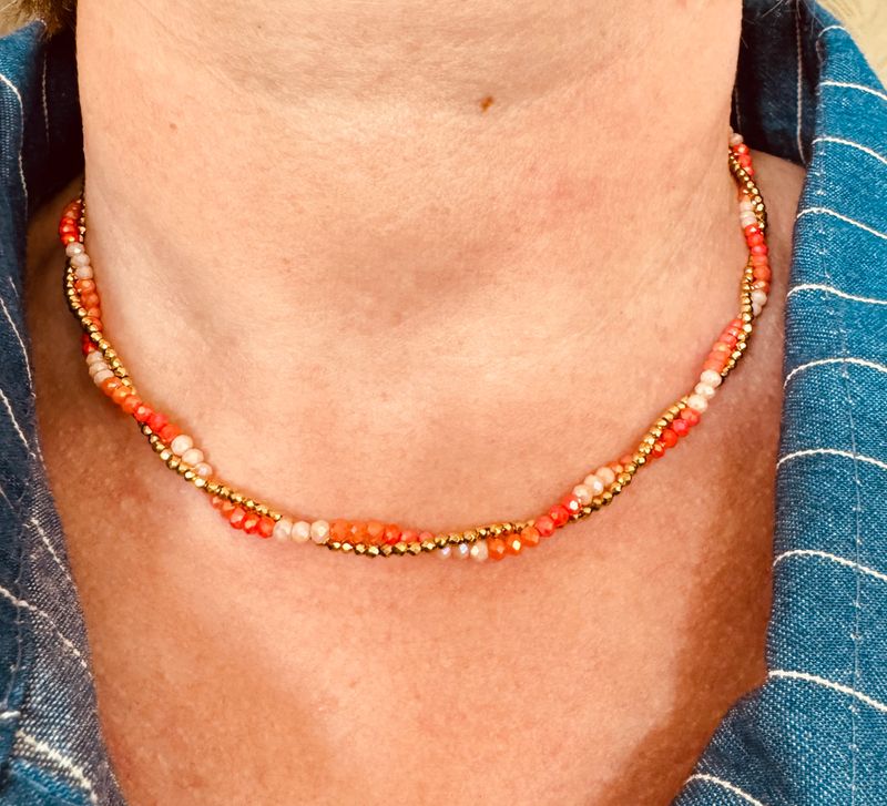 Halsketting | Dubbel Orange | Goud | Stainless steel