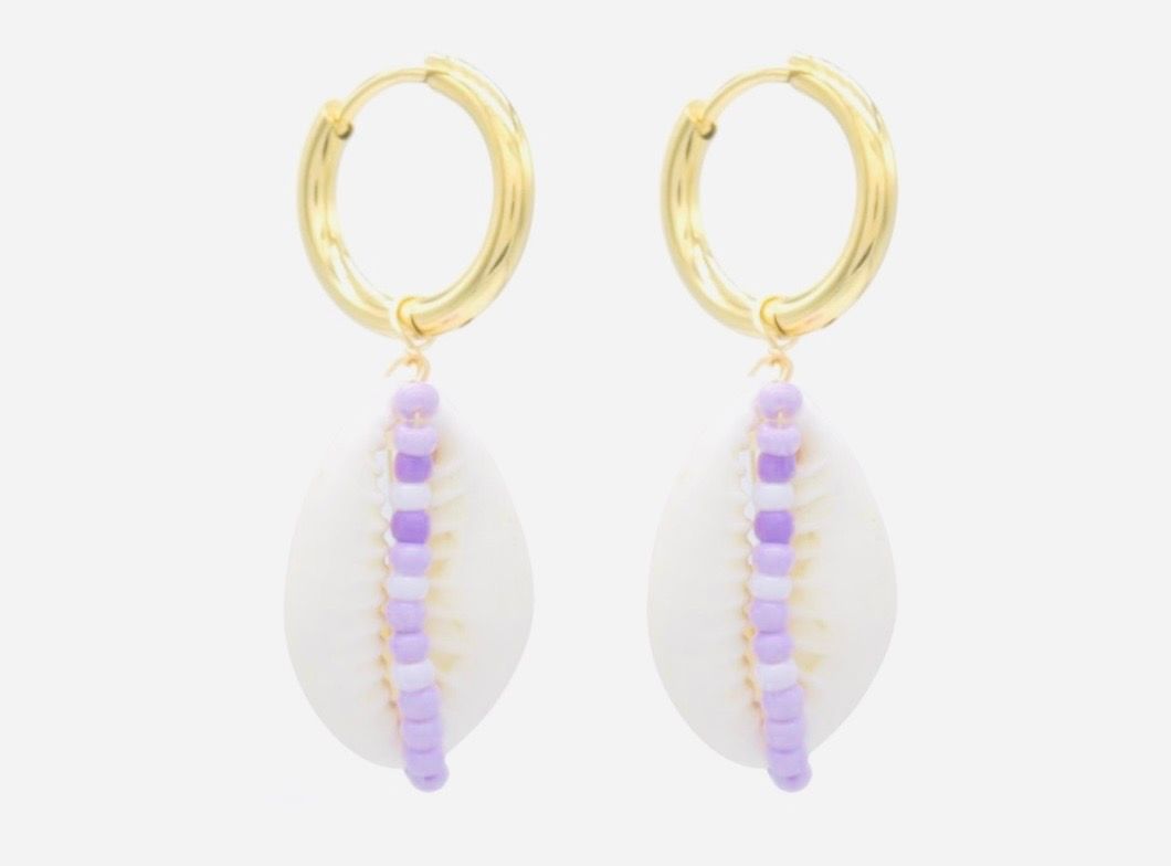 Oorbellen | Sea Shell | Lila &amp; Goud | Stainless steel