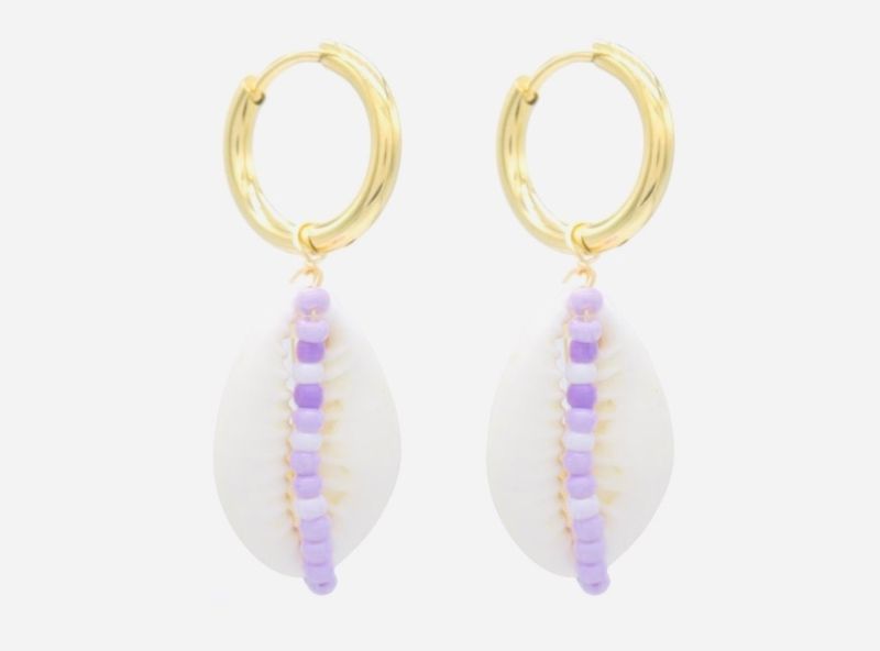 Oorbellen | Sea Shell | Lila &amp; Goud | Stainless steel