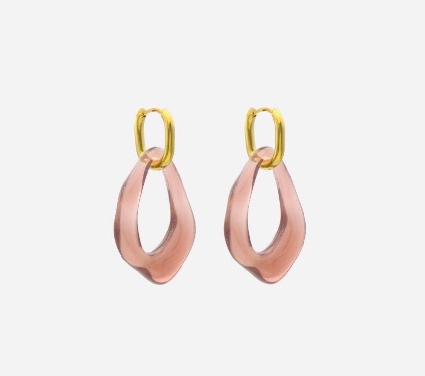 Oorbellen | Acrylic | Red &amp; Goud | Stainless steel