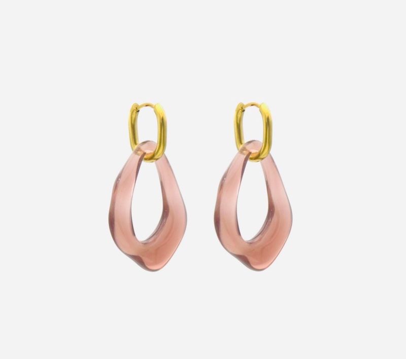 Oorbellen | Acrylic | Red &amp; Goud | Stainless steel