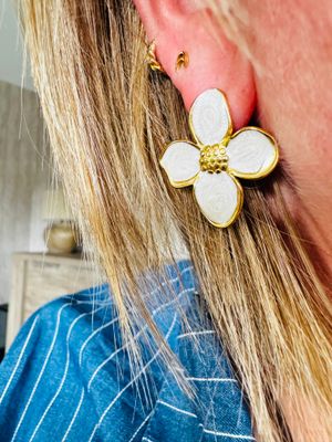 Oorbellen | Flower | Wit &amp; goud | Stainless steel