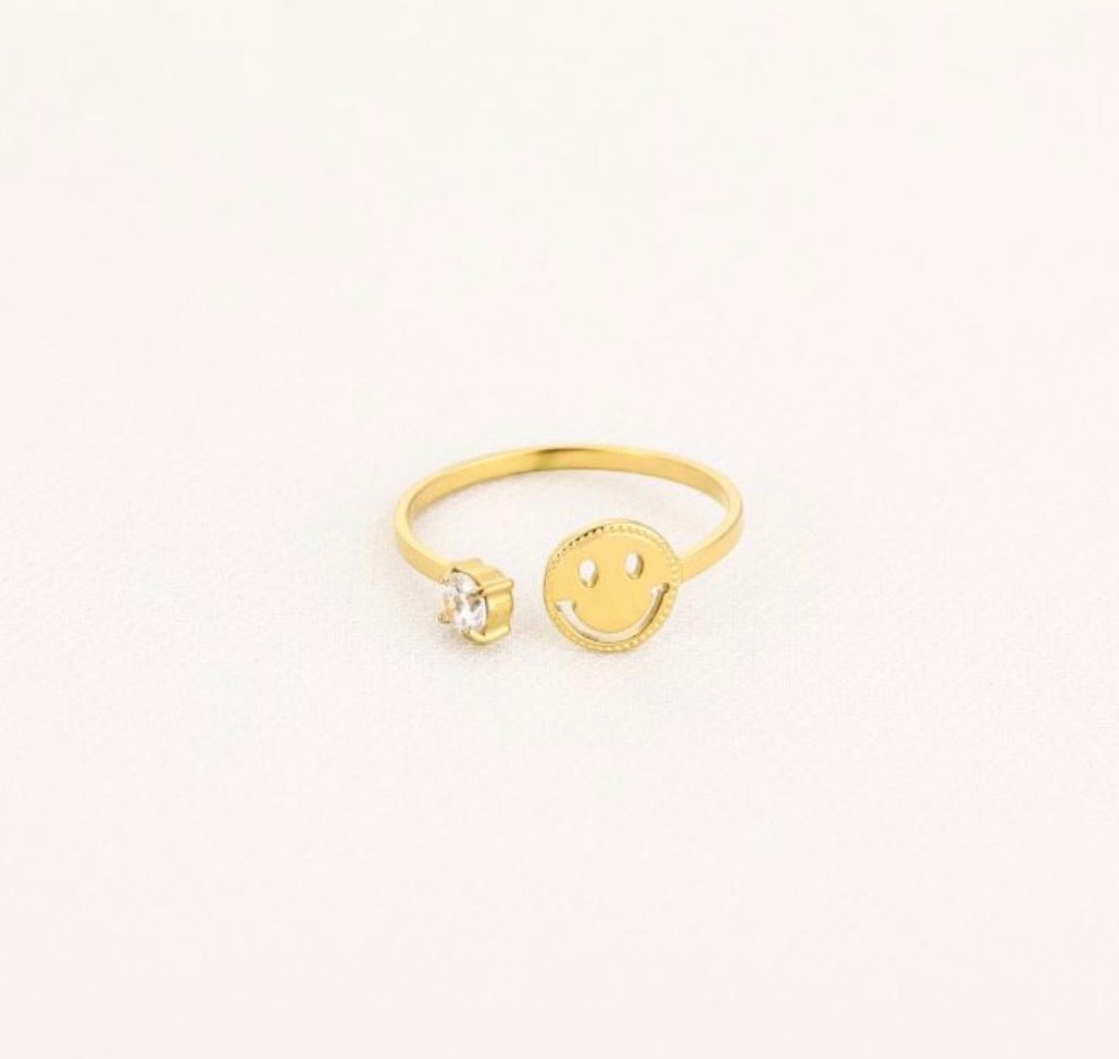 Ring | Happy face | Goud | Stainless steel