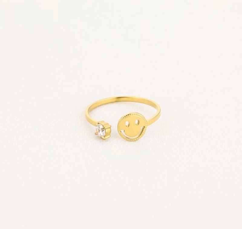 Ring | Happy face | Goud | Stainless steel