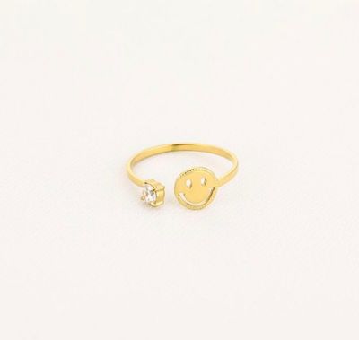 Ring | Happy face | Goud | Stainless steel