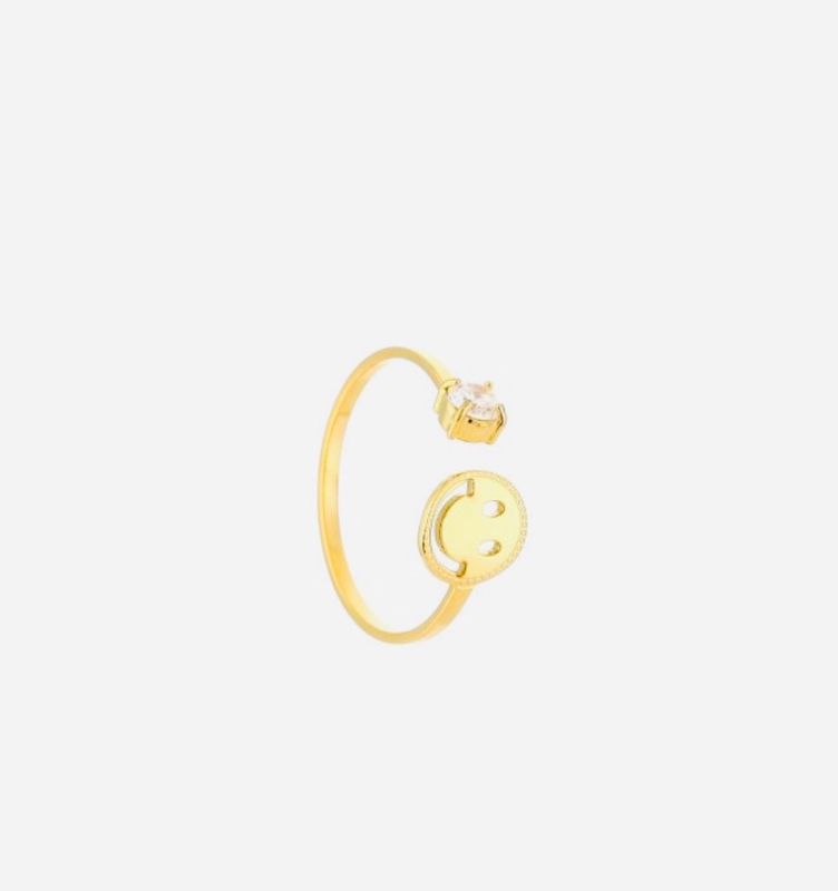 Ring | Happy face | Goud | Stainless steel