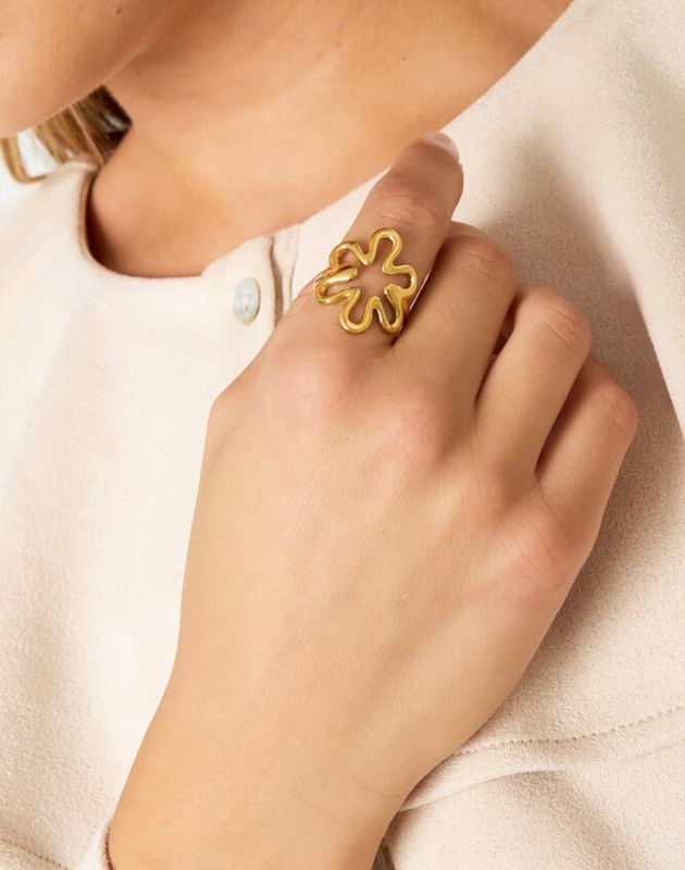 Ring | Blooming | Goud | One size | Stainless steel