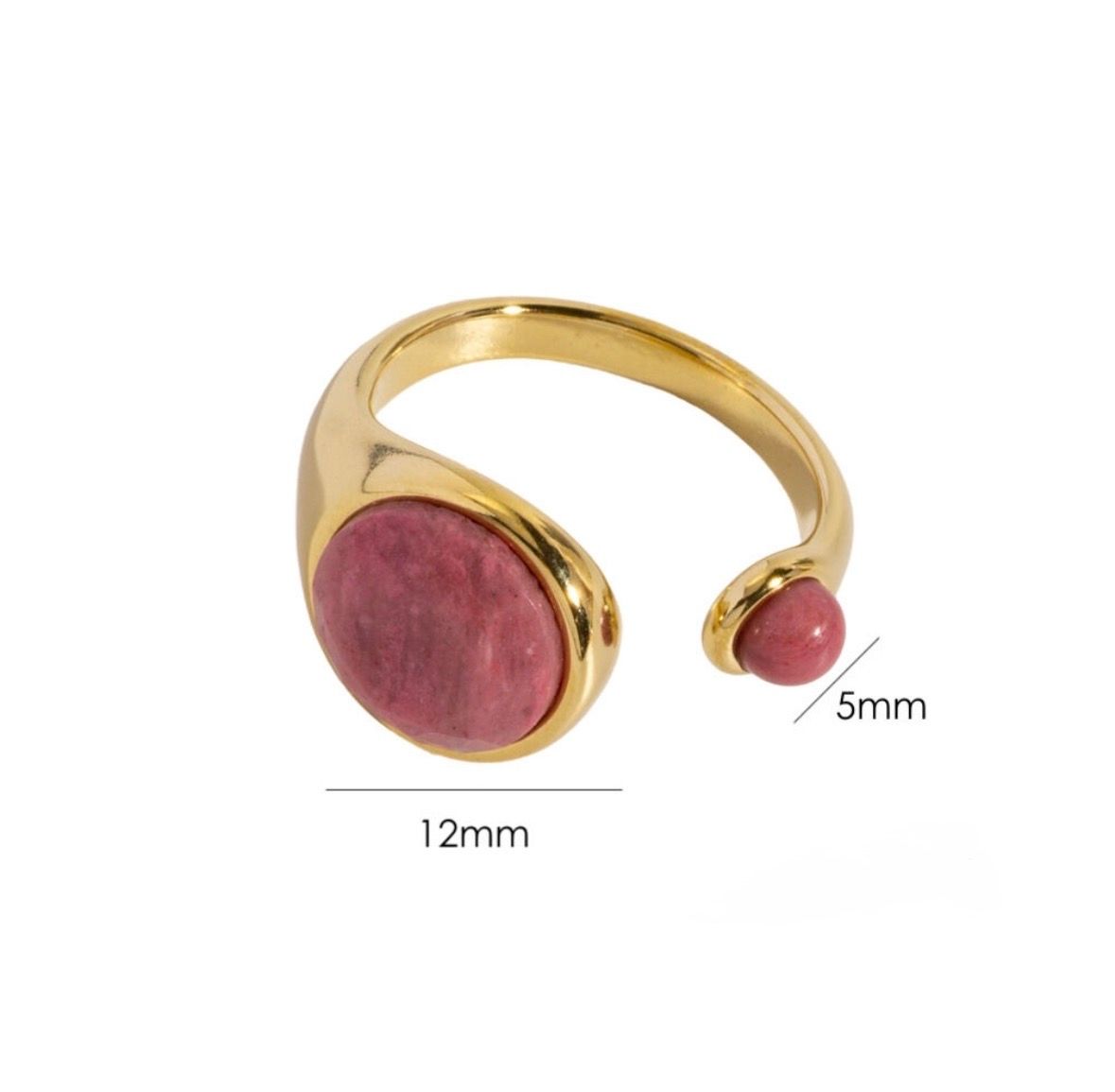 Ring | Rhodochrosiet | Natuursteen | Goud | Stainless steel