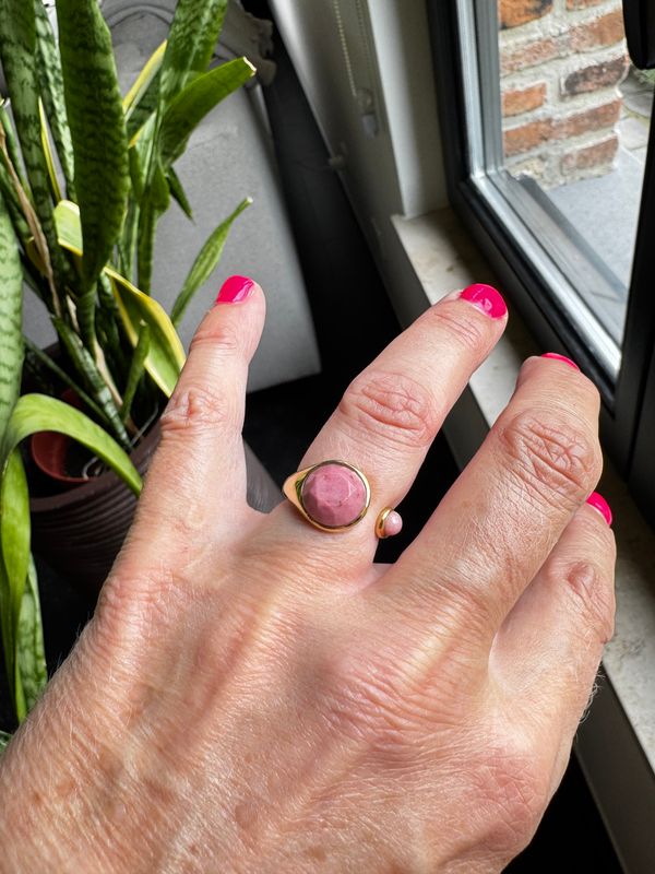 Ring | Rhodochrosiet | Natuursteen | Goud | Stainless steel