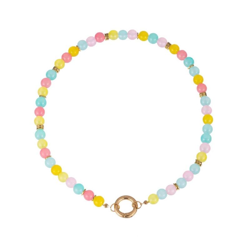 Halsketting | Sweet glaze beads | multi &amp; goud | Stainless steel