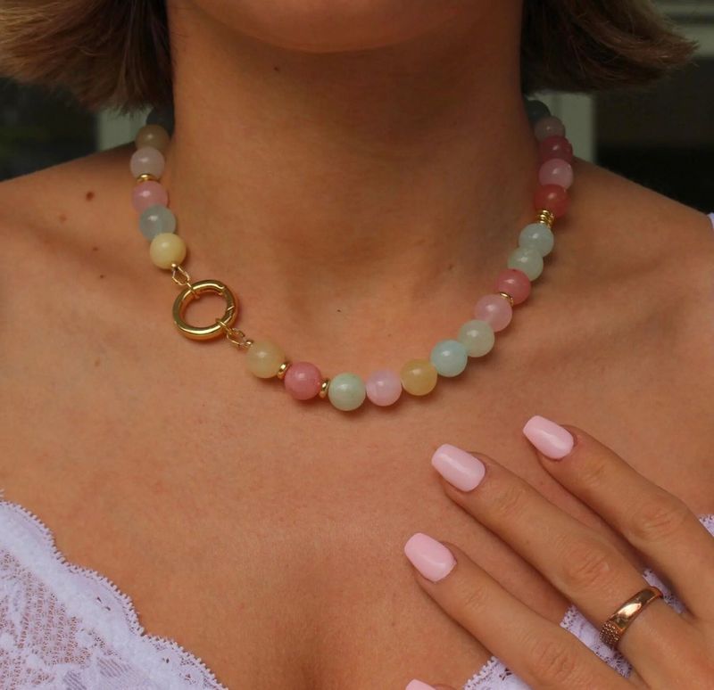 Halsketting | Sweet glaze beads | multi &amp; goud | Stainless steel