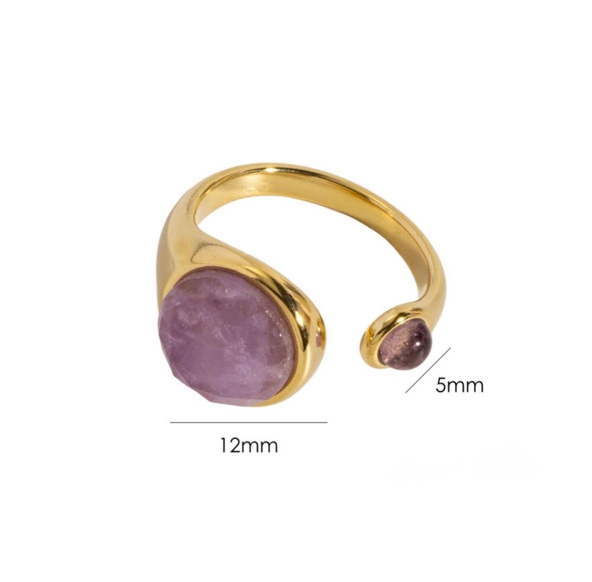 Ring | Amethist | Natuursteen | Goud | Stainless steel