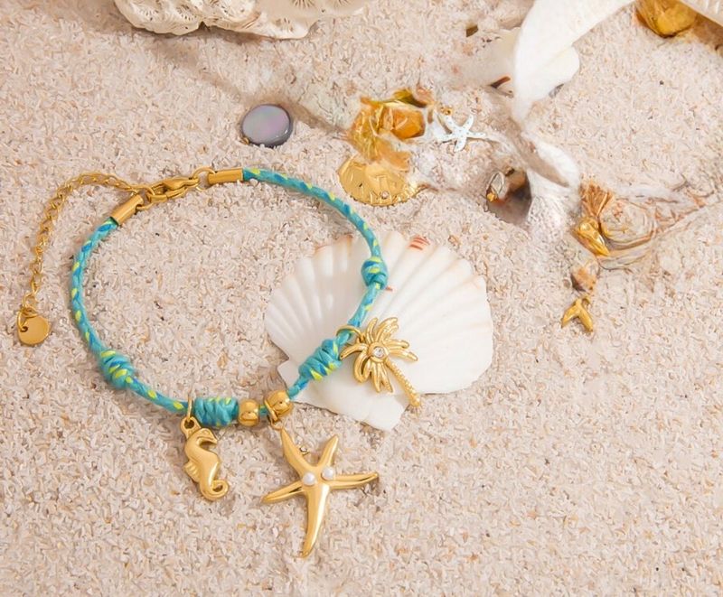 Armband | Sea Shell | Turqoois &amp; Goud | Stainless steel