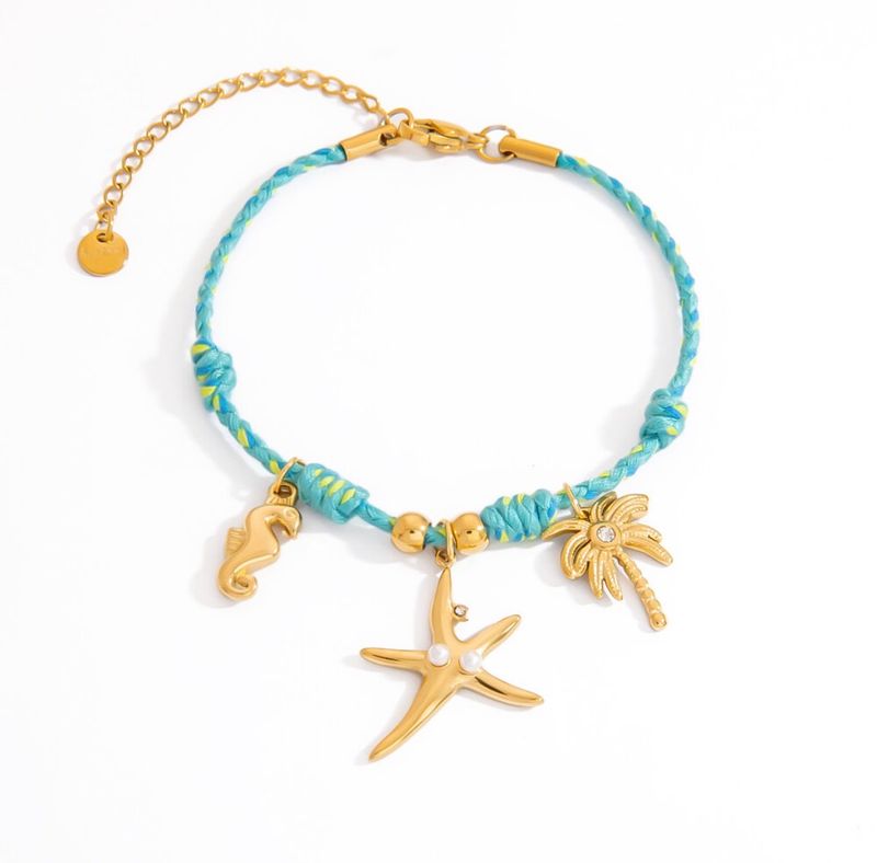 Armband | Sea Shell | Turqoois &amp; Goud | Stainless steel
