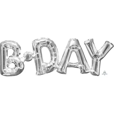 26" Airfill Only Phrase " BDAY" Silver Balloon Packaged