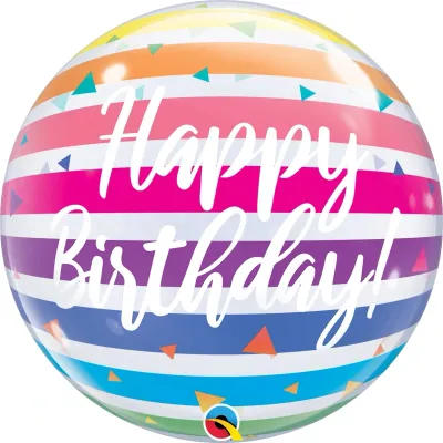 Bubble Balloon Birthday Bright Rainbow Stripes 22in