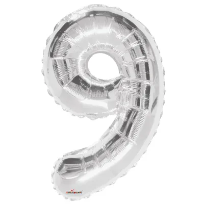 Foil Balloon Number 9 Silver 34in