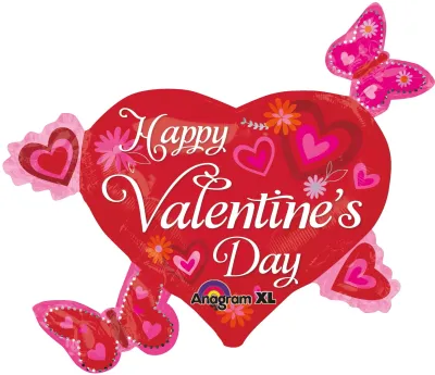 Foil Balloon Heart Happy Valentine's Day Butterflies & Hearts 30in