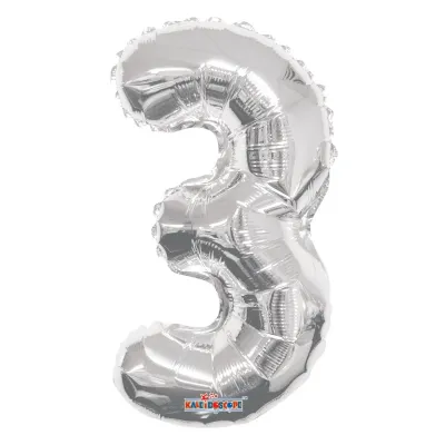 Foil Balloon Number 3 Silver 14in