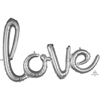 31" Airfill Only Script Phrase "Love" Silver Foil Balloon