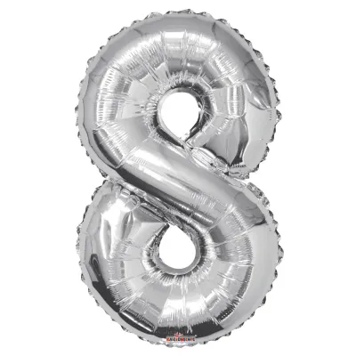 Foil Balloon Number 8 Silver 34in