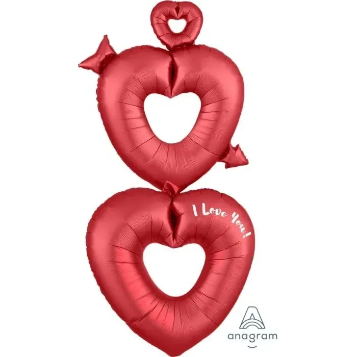 Foil Balloon Heart Satin Red Open Hearts 63in