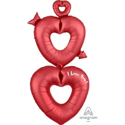 Foil Balloon Heart Satin Red Open Hearts 63in