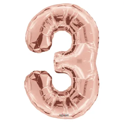 Foil Balloon Number 3 Rose Gold 34in