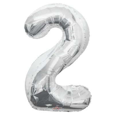Number 2 Silver Foil Balloon 34" (Single Pack) DECONUMBER