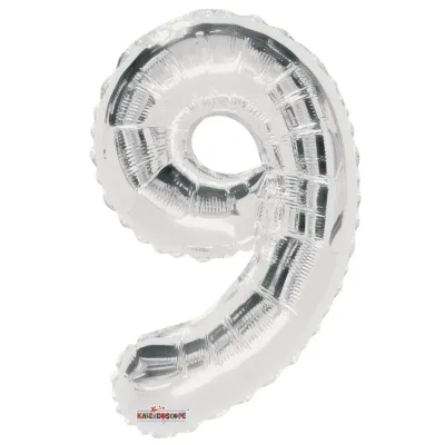 Foil Balloon Number 9 Silver 14in