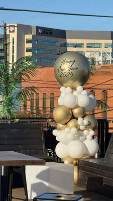 Gold and White New Year Balloon Cascade