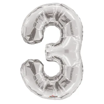 Foil Balloon Number 3 Silver 34in