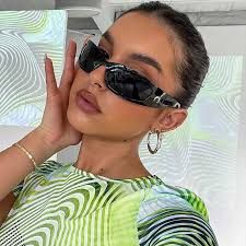 Fashion Glasses - Y2K rimless rectangle #5233RH, Color: Black