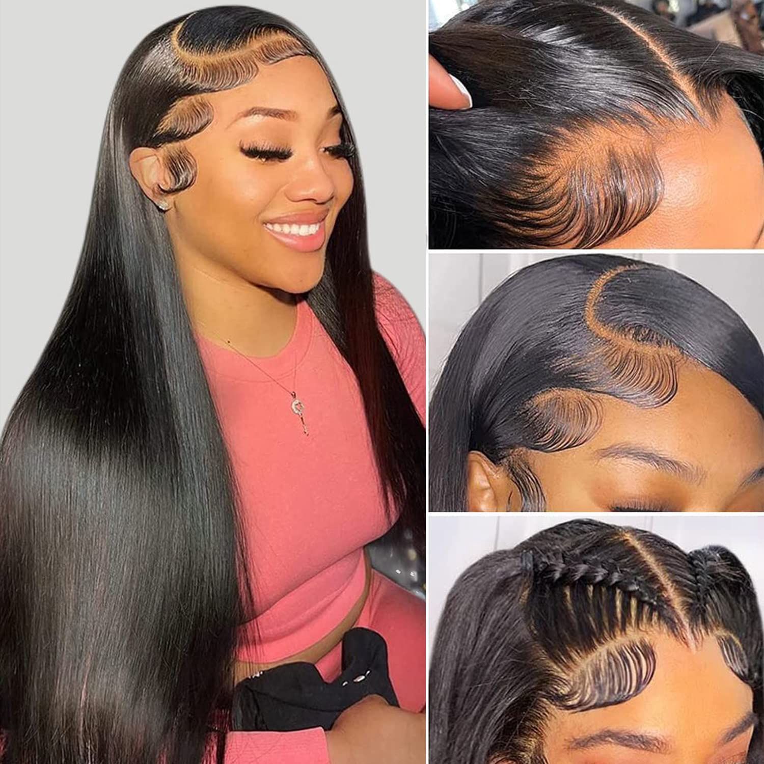 Human Hair Lace Wig Straight 26&quot;  ( Natural )