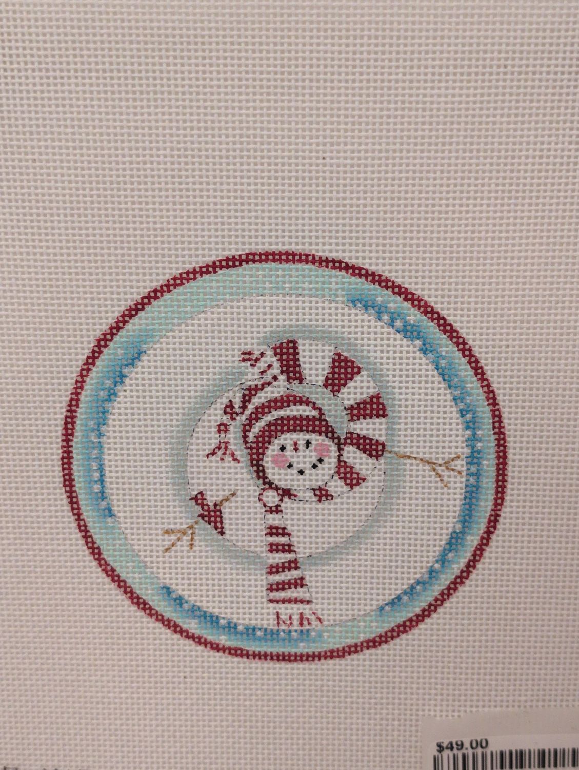 Snowman with Red/White Scarf Round (EWE418)