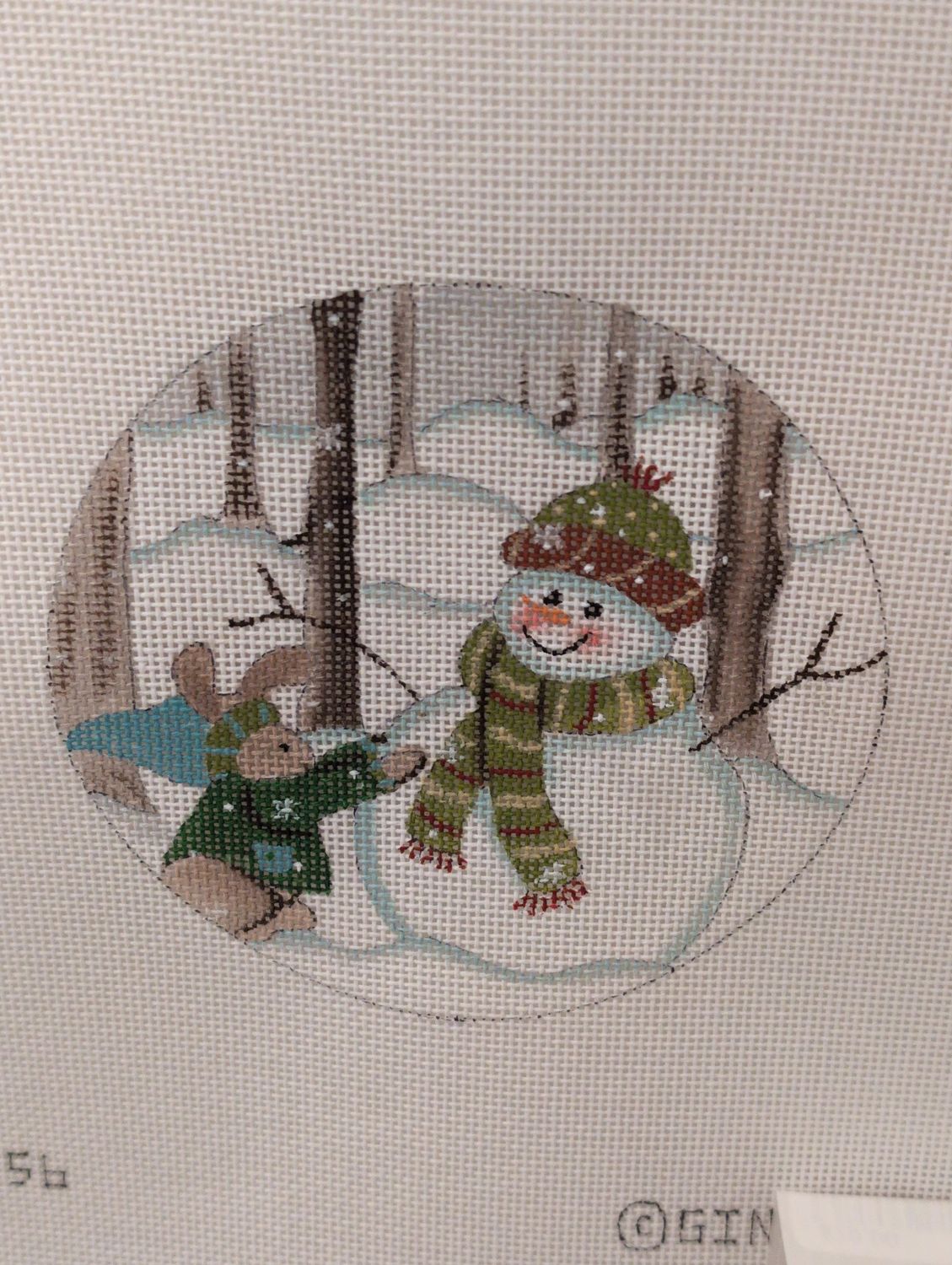 Bunny Building Snowman Round (GDX056)