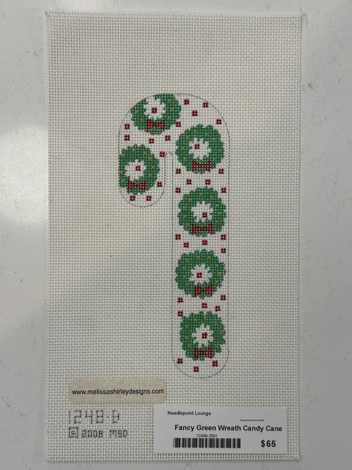 Fancy Green Wreath Candy Cane 1248-B (Melissa Shirley)