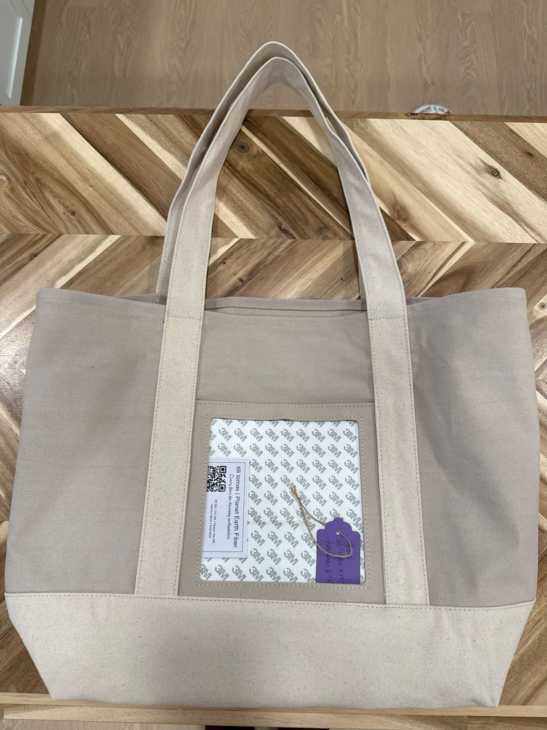 Tote Bag Taupe with Natural Handle 6”x6” Opening